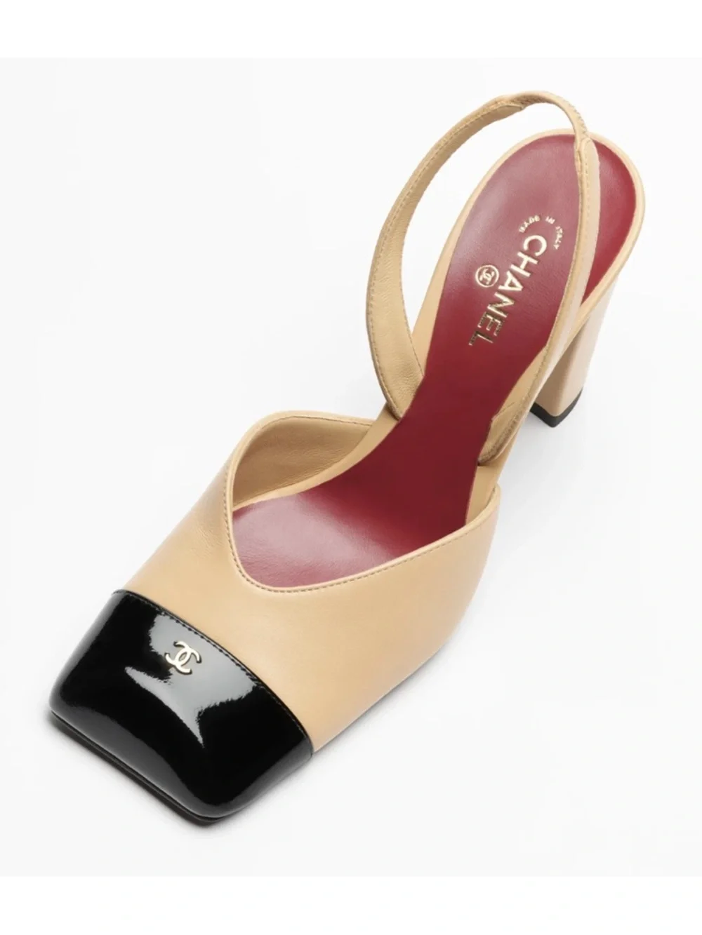 Chanel 26S Blazy Beige Black Square Toe Sling CC Slingback Block Heel Pump 40 - Picture 5 of 16